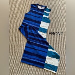 Anthropologie blue abstract print, pull-on knit sheath. Size 6
